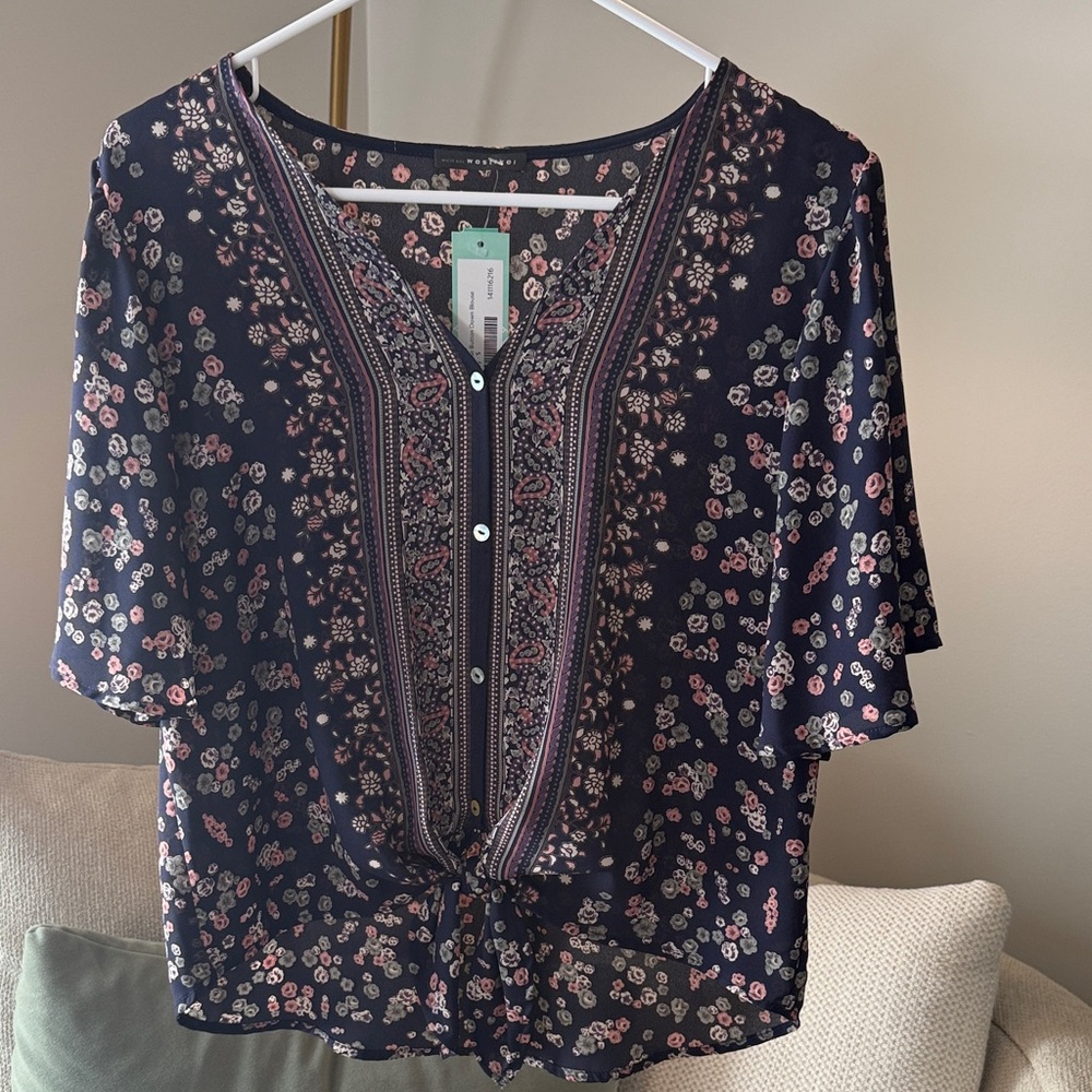 West Kei Navy Floral Blouse